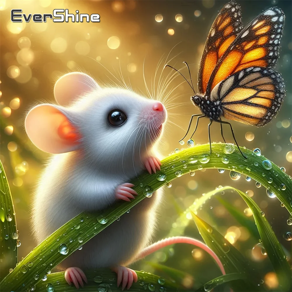 

Алмазная мозаика EverShine: Картина с животными, полная квадратная вышивка стразами, изображение мыши и бабочки, декор для дома