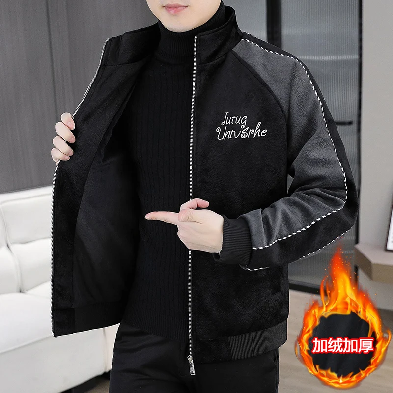 

Корейская модная лоскутная шерстяная куртка для мужчин 925, толстая теплая повседневная деловая шерстяная куртка с воротником-стойкой, пальто на молнии