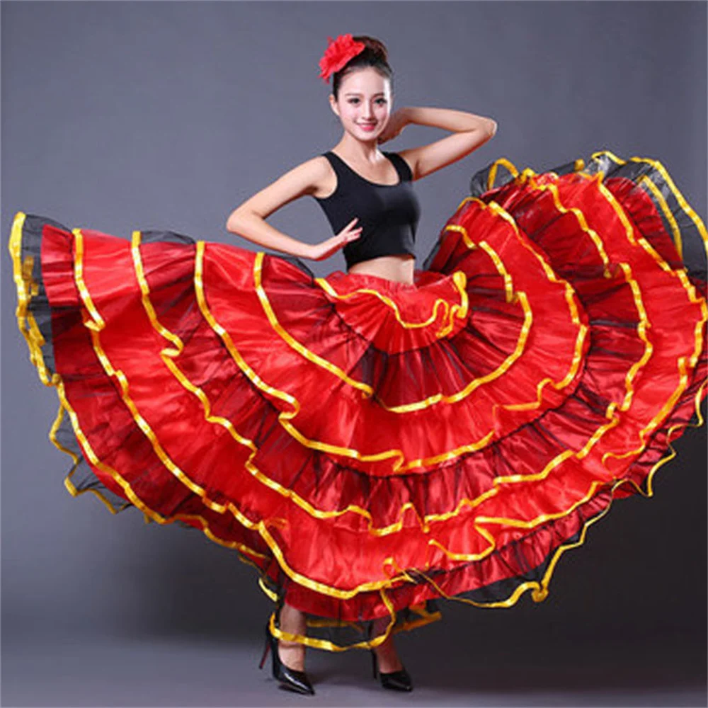 720-Grad-Frau, spanischer Flamenco-Rock, Polyester-Satin, glatt, große Schaukel, Karneval, Party, Ballsaal, Bauchtanz, Kostüme, Kleid