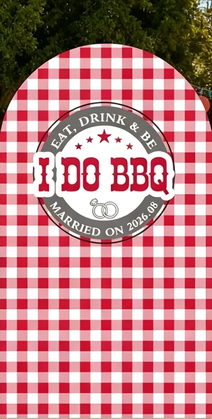 Custom 2-Side I Do BBQ Bridal Shower Arch Backdrop Cover Red Check Gingham Wedding Engagement Party Decor Backdrop Photo