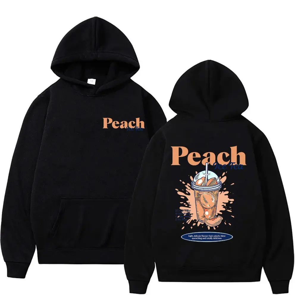 Funny Peach Iced Tea Drink Double Sided Print Hoodie Men Women Fashion Oversized Streetwear Male Casual Vintage Pullover Hoodies