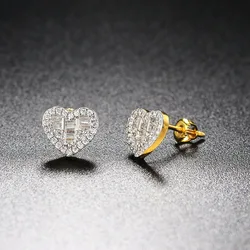 Hiphop Heart Crystal Stud Earrings For Women Hippie Cubic Zircon Cartilage Earrings Party Jewelry Wedding Accessories