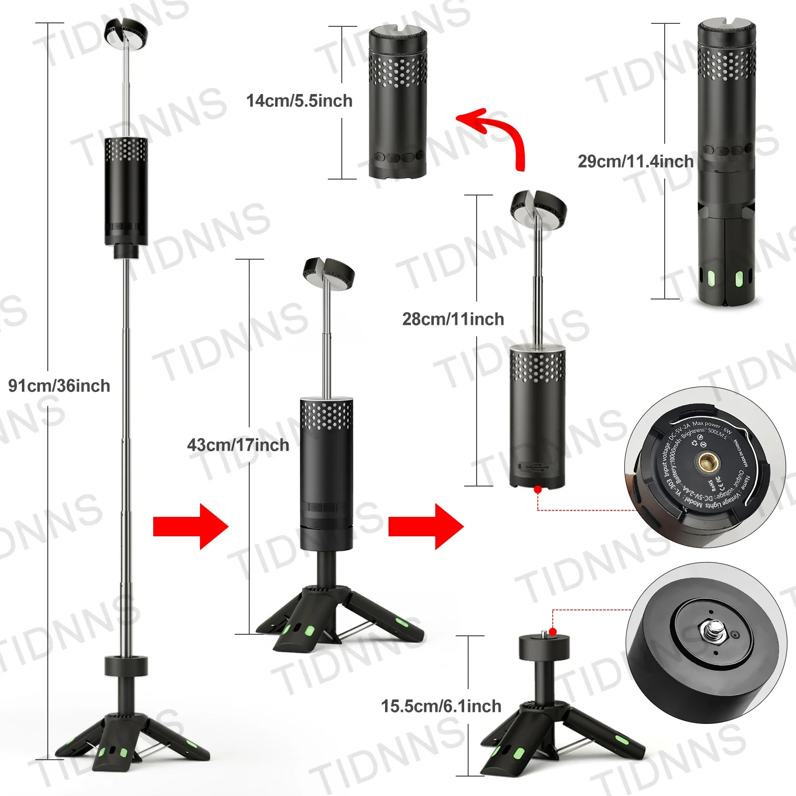 Outdoor Camping LED Telescopic Flashlight with Tripod Nuts Multifunctional Rechargeable Retractable Torch Light Table Lamp