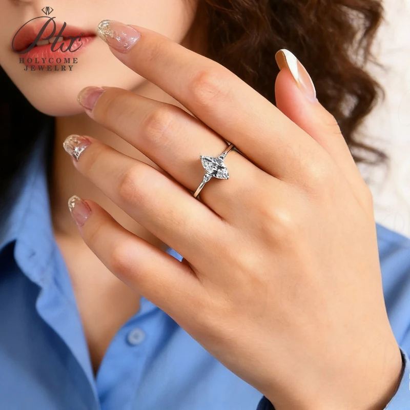 Moissanit-Ring Marquise 1CT D-Farbe 925 Sterling Silber 18K Gold Plattiert Verlobungsring Ehering Charm-Schmuck für Damen Großhandel – Detail 10