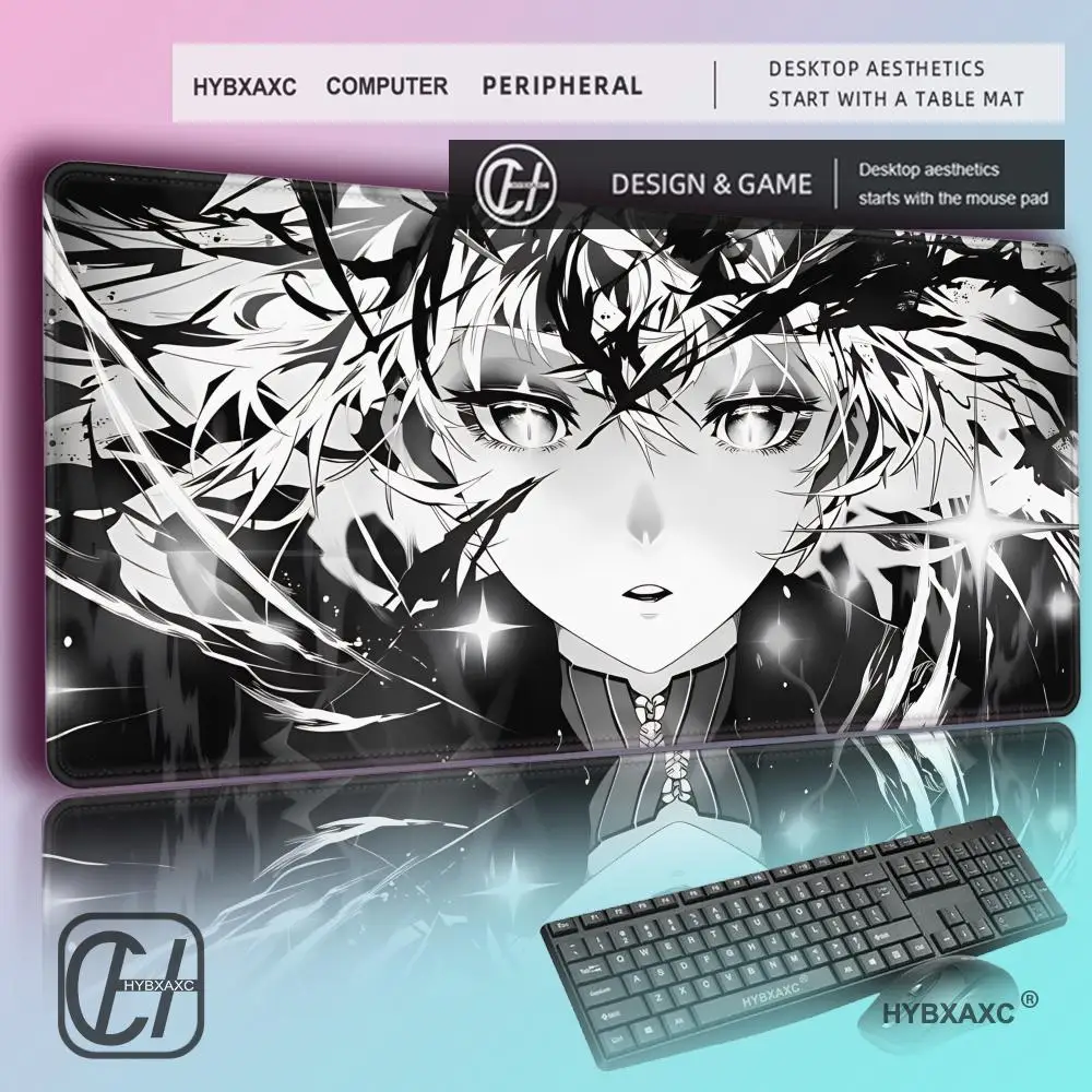 

HYBXAXC Black White Anime Character Mouse Pad Large Computer Office Table Mats Rubber Anti-slip Gaming Keyboard Mat Desk Pads