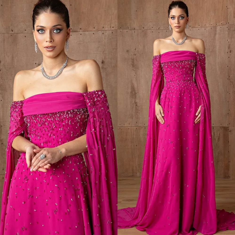 

Customized Elegant Jersey Evening Dress Fashion Strapless Long Sleeves Celebrity Gowns Exquisite Special Occasion Gowns