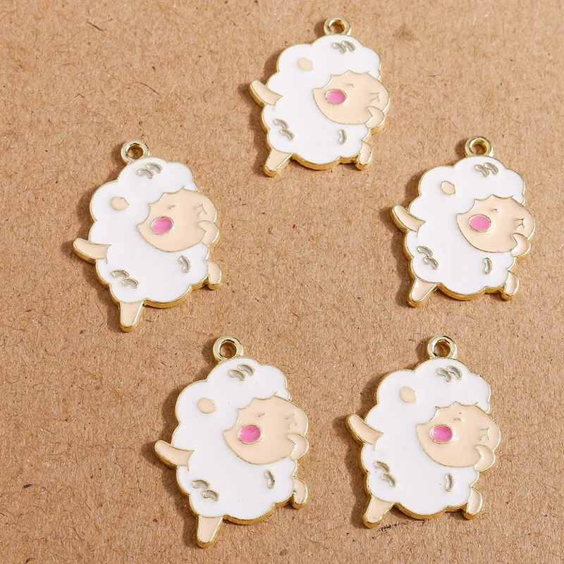 10pcs Cute Enamel Sheep Charms Cartoon  Animal Pendants Charm for Jewelry Making DIY Earrings Necklaces Accessories Supplies