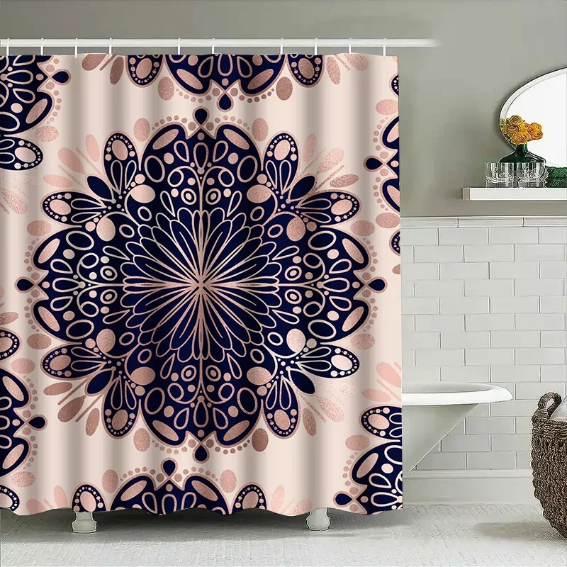 Blue Seashell Print Shower Curtain Waterproof Fabric for Home Decor Bathroom Accessories