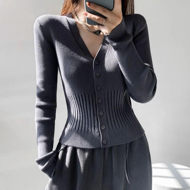 

Gidyq Korean Women Cardigan Sweater Autumn Fashion Slim Long Sleeve Knitted Tops Female Casual All Match Button Sweaters New