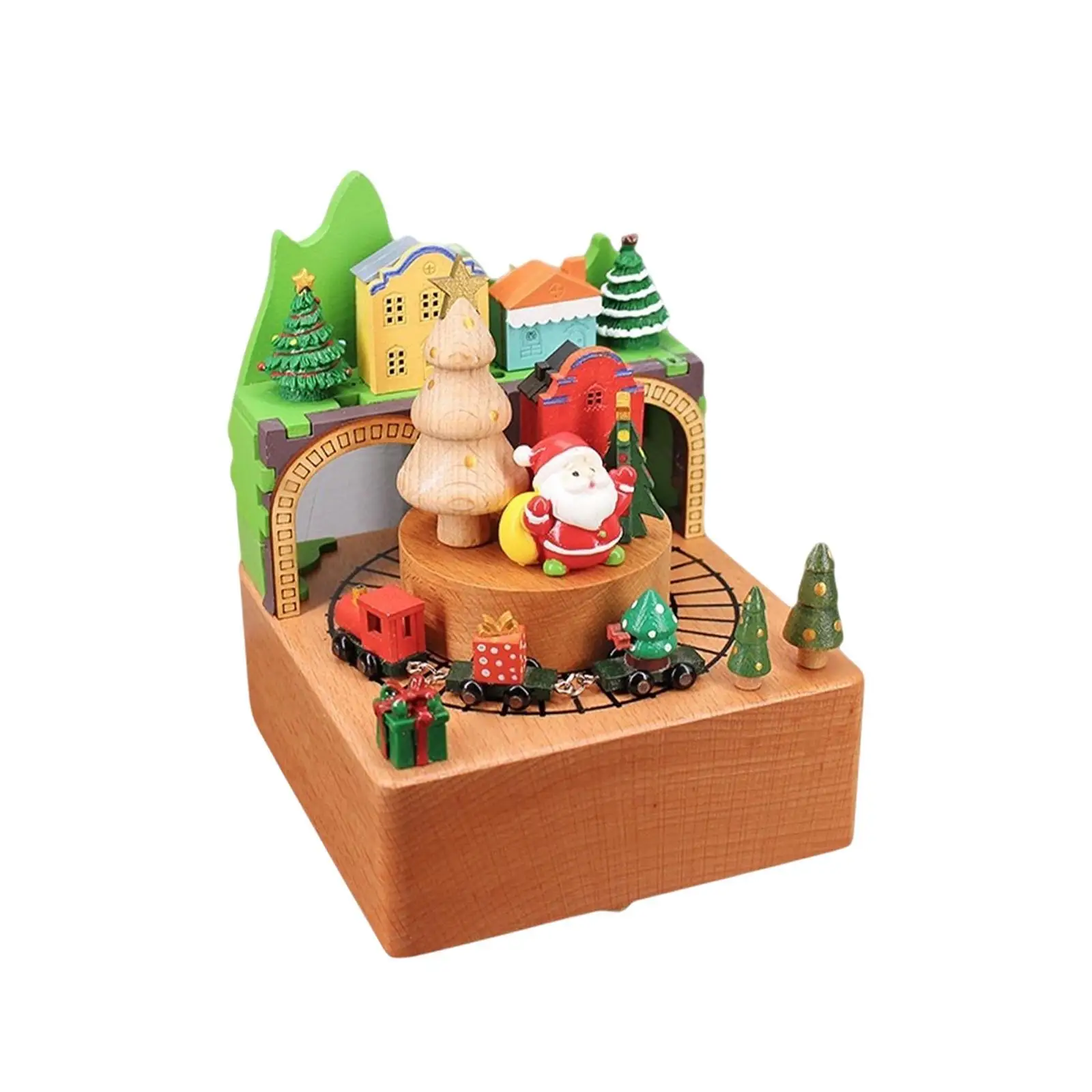 Wooden Music Box Collectible Desktop Ornament Gift Christmas Decorative Table Centerpiece for Home Party Living Room Desk Girl