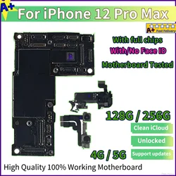 Fully Tested Authentic For iPhone 12 Pro Max Motherboard Good Working Unlocked With Face ID Unlocked Clean ICloud Board No ID