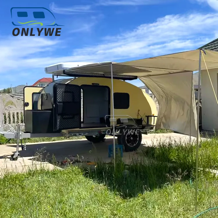 China Factory Small Offroad Camper Trailer RV Caravan Extreme Camping Trailer With Electric Brake For Camping And Tent Kitchen