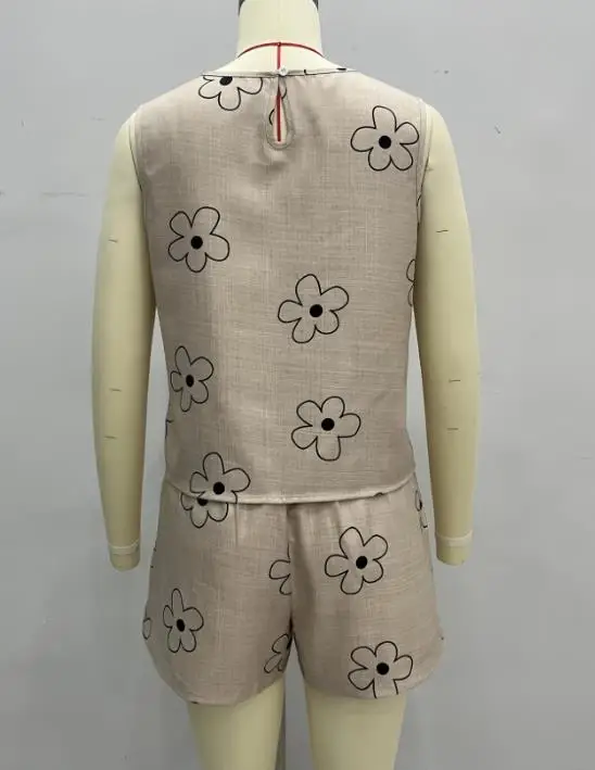 Top senza maniche con scollo tondo stampato traspirante semplice e alla moda da donna primaverile ed estivo con set di pantaloncini con elastico in vita