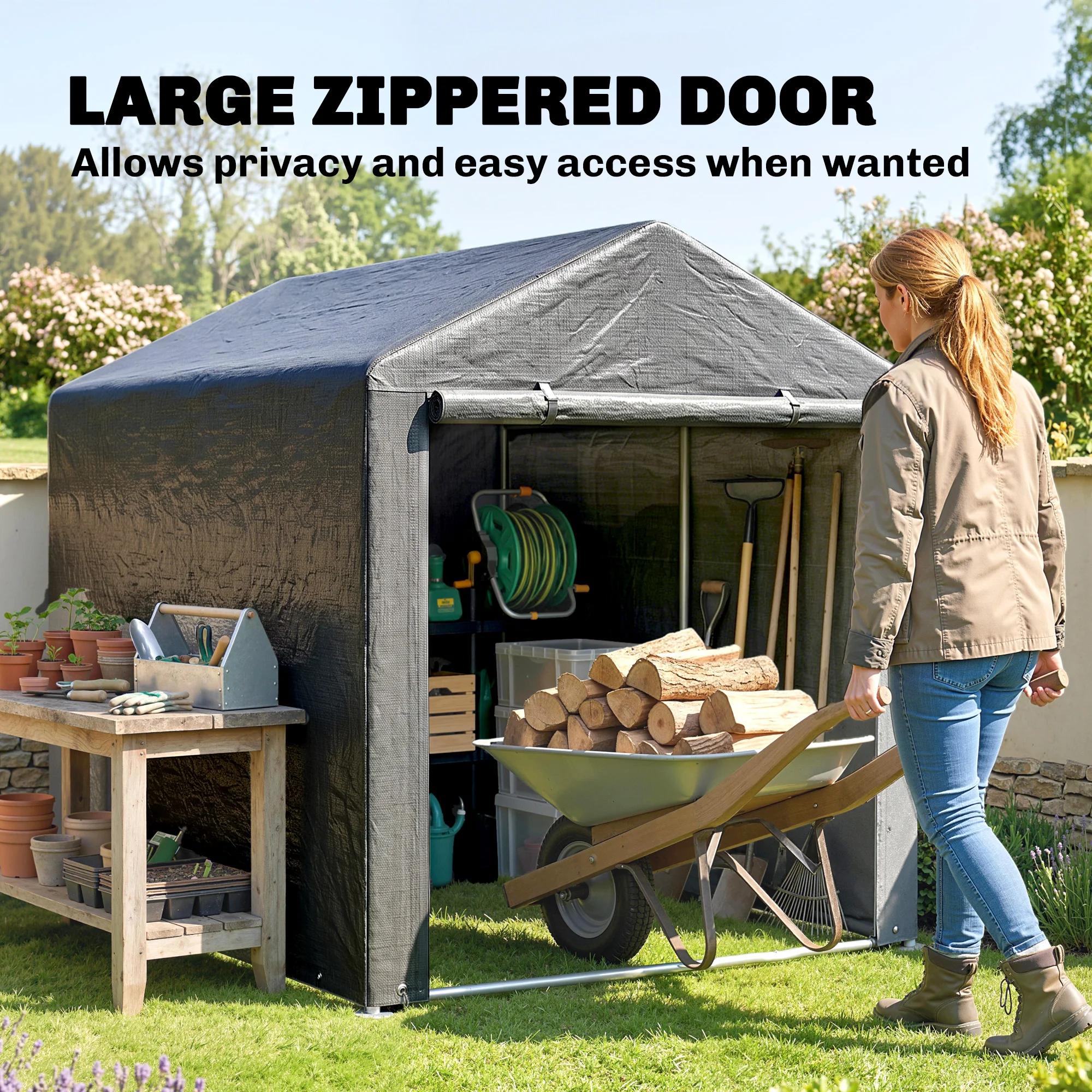 1.6 X 2.2m Portable Garden Storage Shed for Motorbikes, Tools, Bikes, Dark Grey