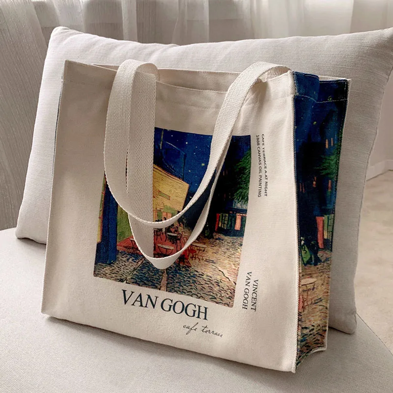 Poetry Lifest Van Gogh coffee house Classic Thick Cotton Canvas Bag Popular Style Zipper Single Shoulder Shopping Tote bag