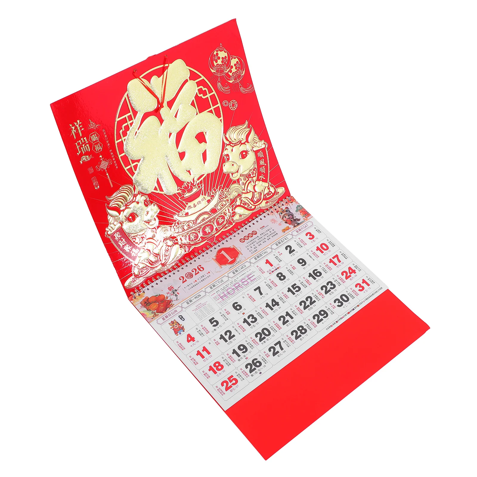 

2026 Horse Gold Foil Wall Calendar Chinese New Year Decoration Sturdy Paper Time Management Planner Traditional Lunar Calendar