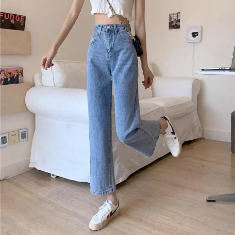 

Womens Jeans Straight Leg Trousers High Waist Shot Blue with Pockets Pants for Women A Chic and Elegant Top Selling Clothing Xxl