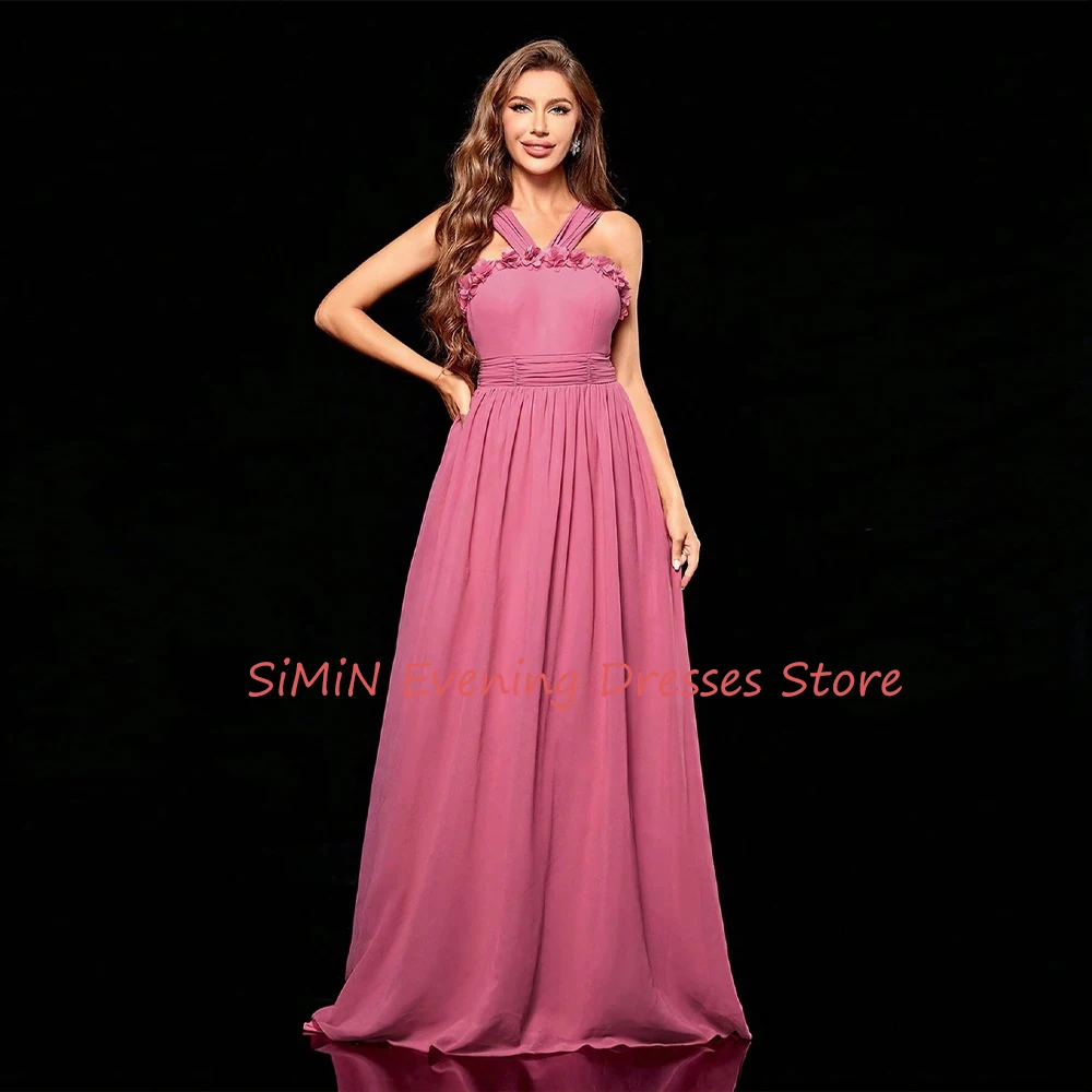 

Simin Saudi Simple V-Neck Backless Sleeveless Ruffle Flower Floor-Length Arabia Sexy Evening Birthday Club Outfits Summer 2024