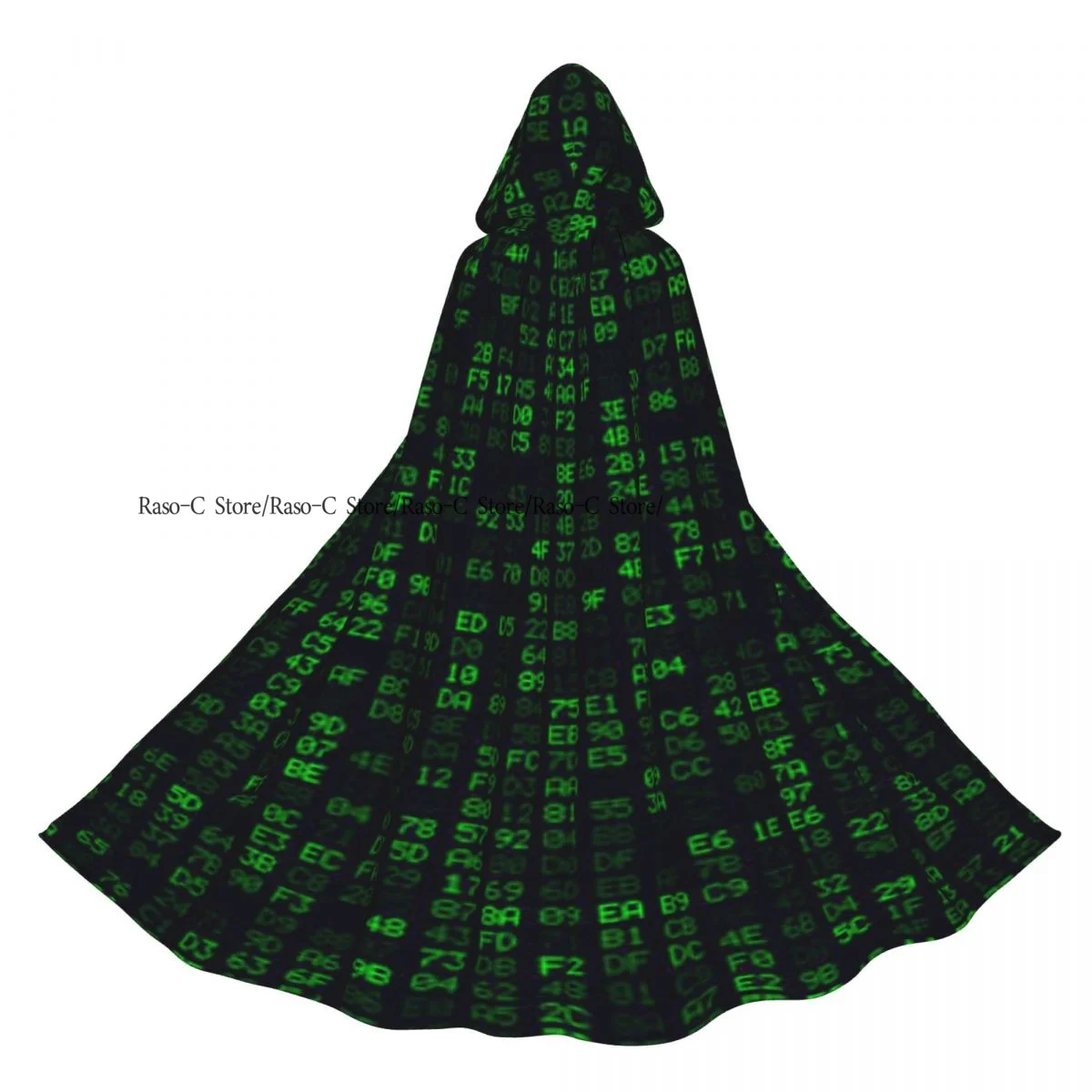 Long Cape Cloak Green Matrix Hexademical Pattern Hooded Cloak Coat Autumn Hoodies