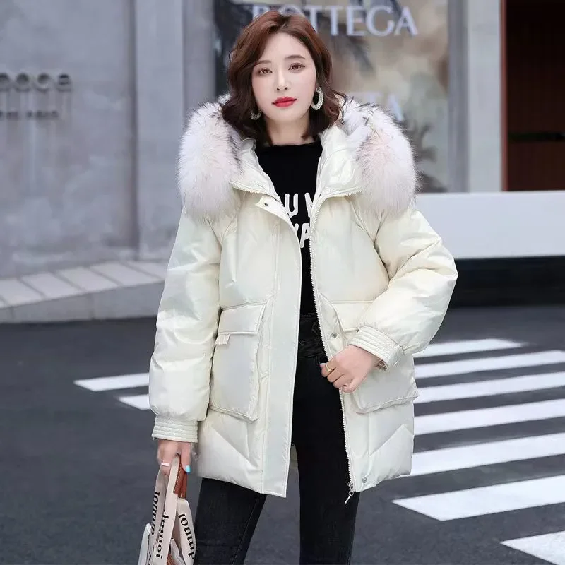 Cotton Padded Thickening Jackets Winter Korean Hooded Loose Coats Women 2024 Bright Face Fashion Bread Clothes