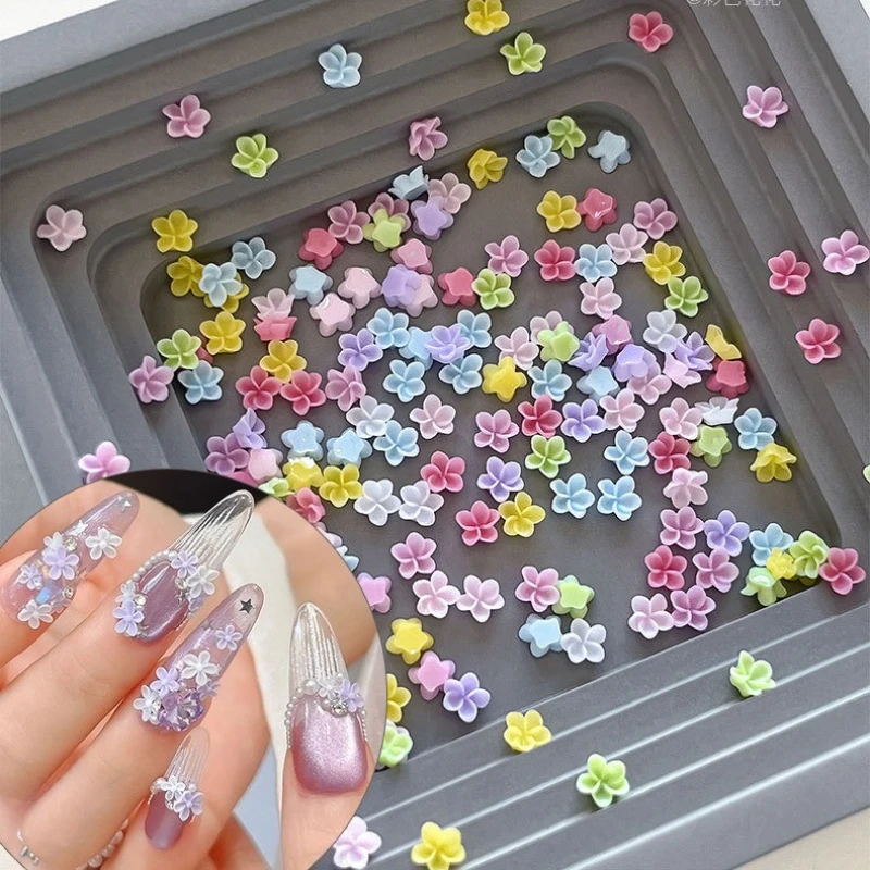 

Colorful Five Petal Mini Flowers Resin Cute Zircon Pearl Frangipani Rose Lily Romantic Nail Art Decorations Accessories Manicure
