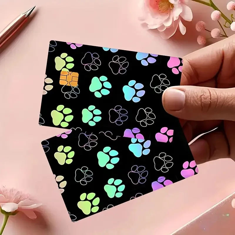 Paw Print Card Sticker 2PCS Vinyl Skin Decal for Bank Credit Debit Transit Card Room Key Card Personalized Accessory Decor