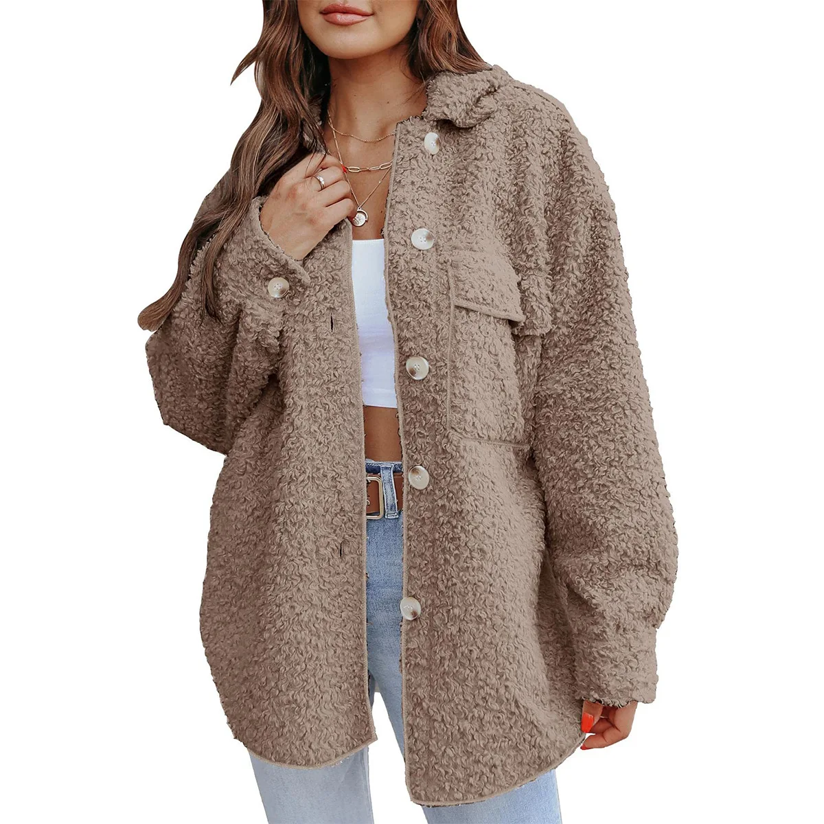 2024 Autumn Winter Women's Plus Velvet Coat Female Lapel Single-breasted Jacket Women Woolen Thicken Warm Outwears Fleece Jacket