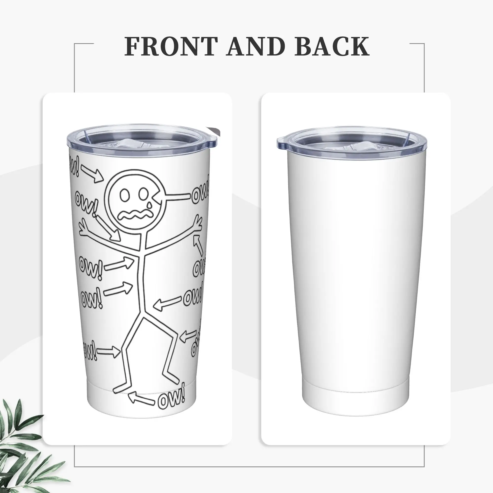 Stainless Steel Tumbler Ow Ow Ow Ow Saying Body Pain Coffee Mug  Portable Cold Drink Travel Car Mugs