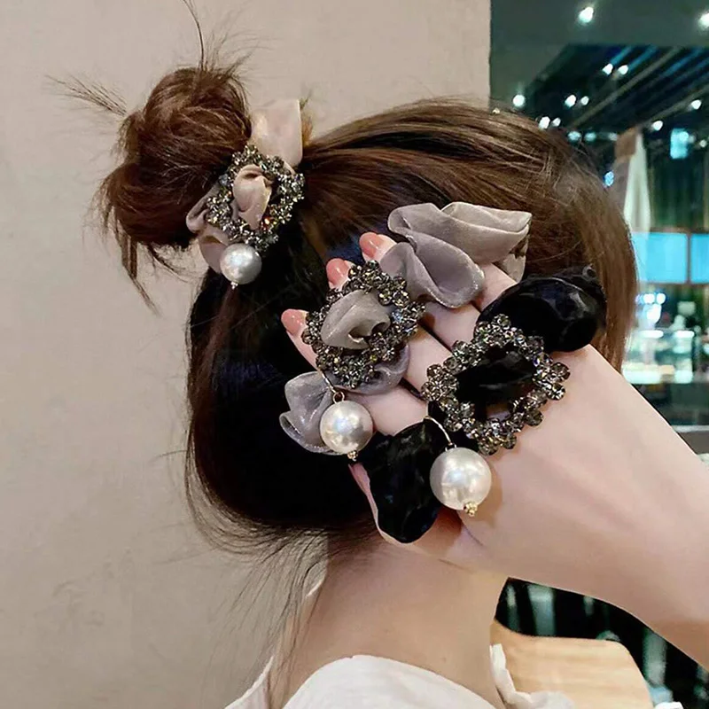 1pc Organza Pearl Large Intestine Hairband Women's Summer I French Advanced Fairy Style Small Fragrance Wind Tie Hair Headrope