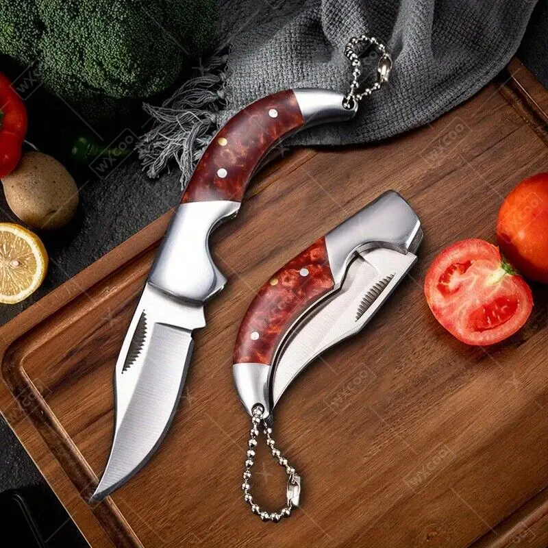 WXCOO Stainless Steel Folding Fruit Knife Pocket Meat Cleaver Mini Knife Keychain Universal Slicing Knife Portable ButcherKnives