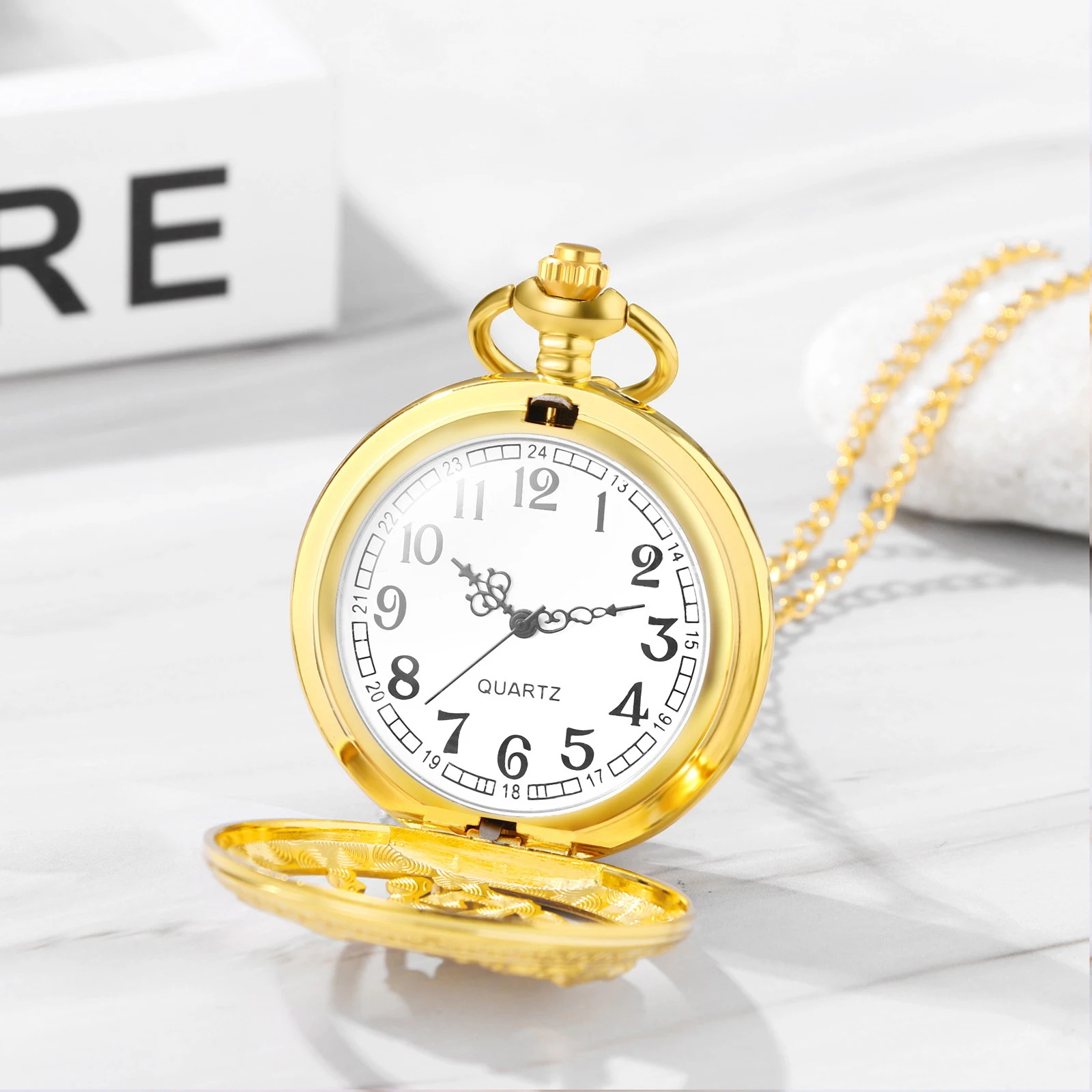 LANCARDO Hollow Steed Decorated Quartz Pocket Watch Arabic Numerals Graduated Necklace Sweater Chain Pocket Watch Home Casual