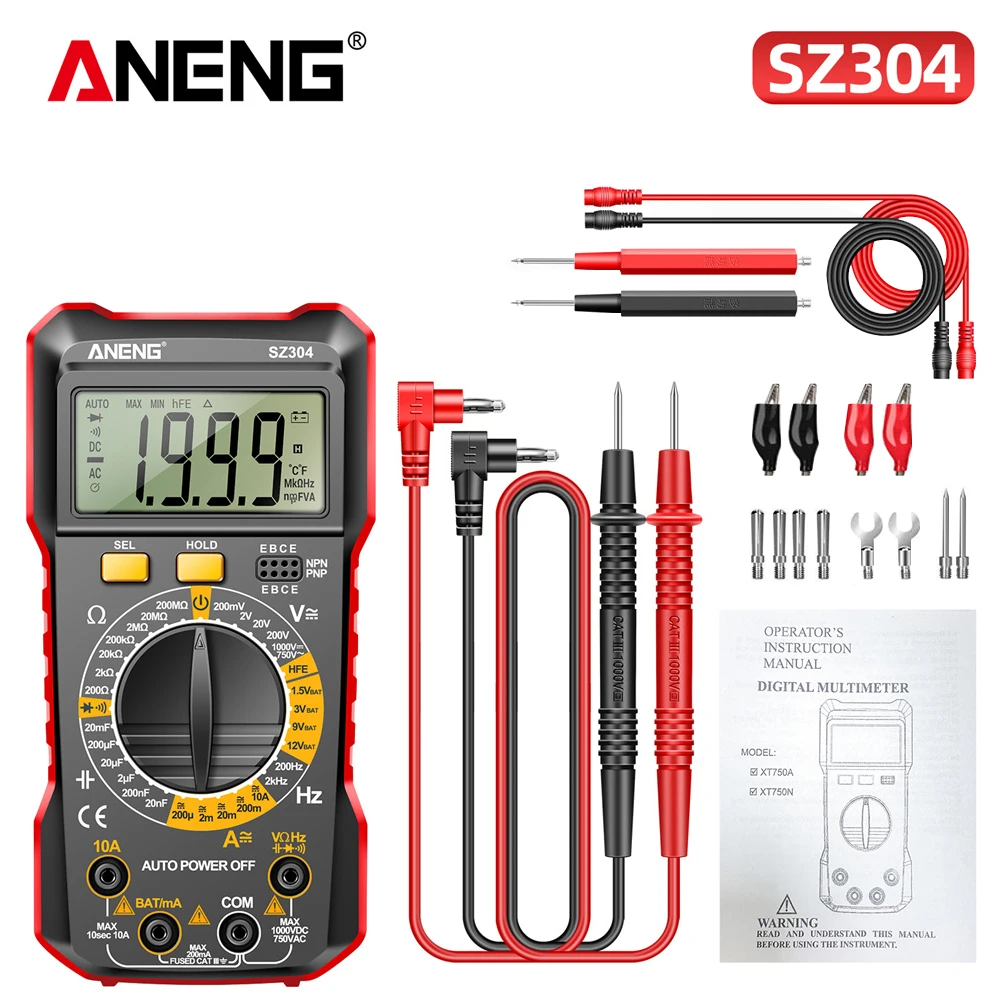 ANENG SZ304 Digital 2000 Counts Multimetes AC/DC Votage Strom Widerstand Ohm NCV Hochpräziser professioneller Multimetro-Tester