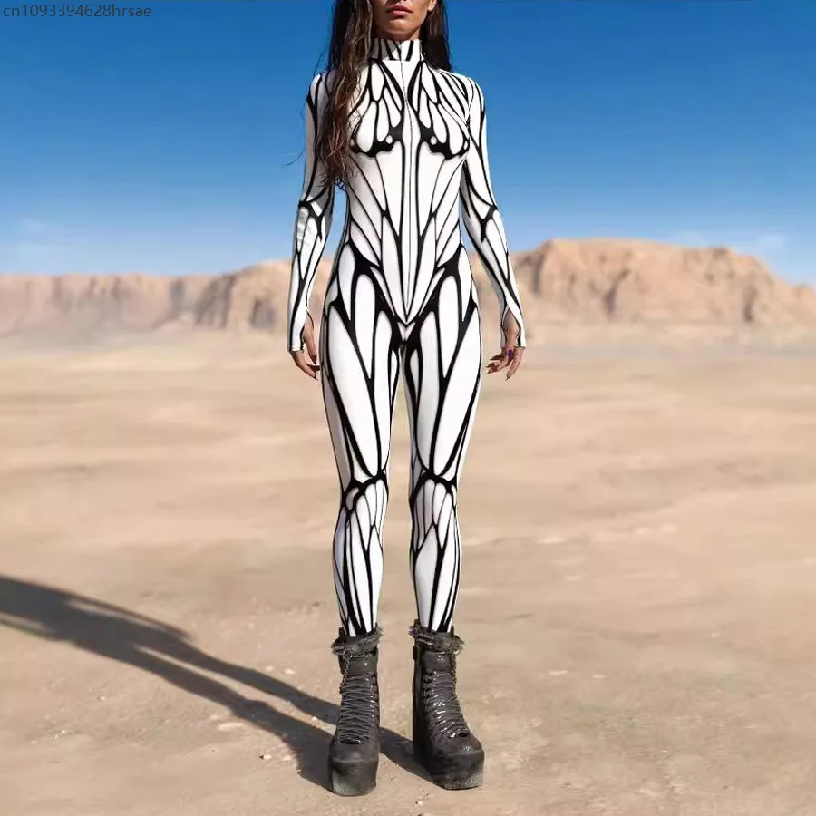 

Black White Butterfly Line Cyber Jumpsuit Holiday Halloween Shows Cosplay Bodysuit Party Zentai Suit Romper Performance Costume