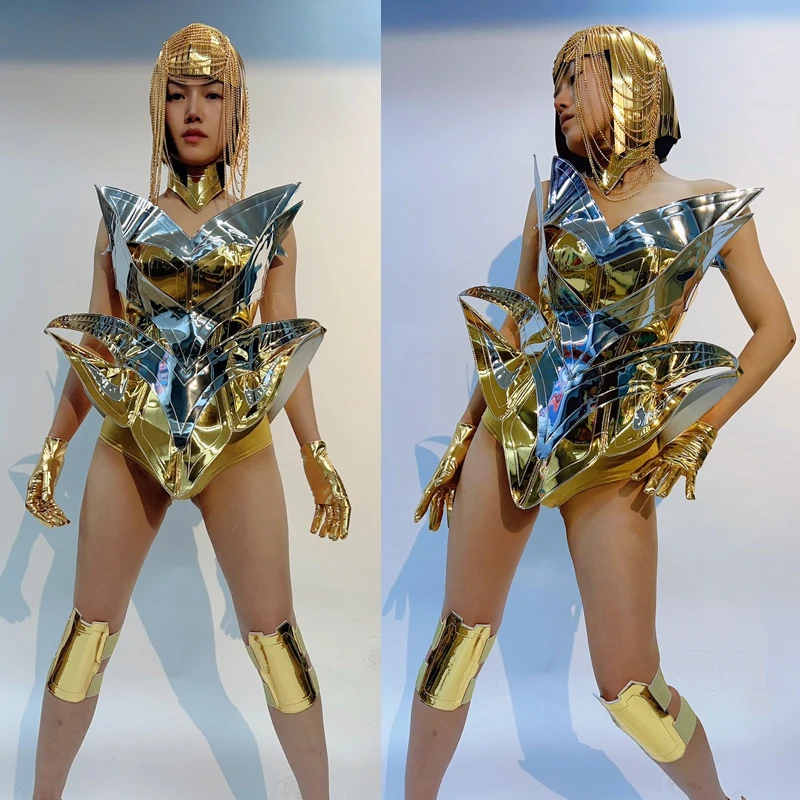 

Золотой боди в стиле панк с бахромой и цепочкой, парики для женщин, костюм Gogo, сценический наряд для рейва, бар, DS, Dj, одежда для танцев на пилоне, клубная одежда XS7660