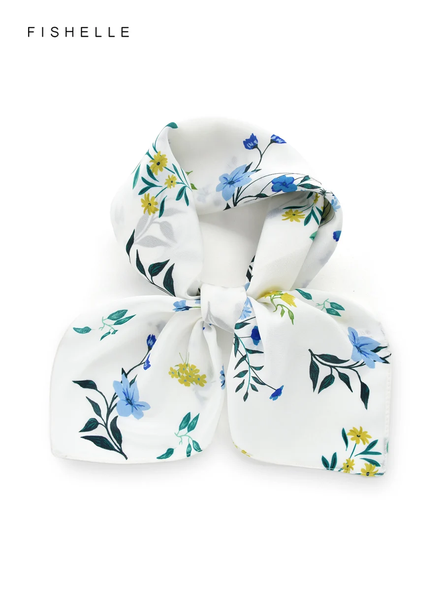 

Белый цветочный принт, 100% шелковый шарф, шаль, крепдешин, шелковые квадратные шарфы, галстук, хиджаб, женский подарок, повязка на голову, шейный платок