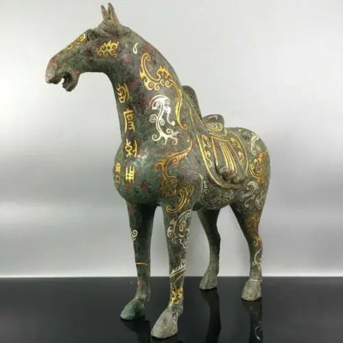 11.1" Exquisite China antique bronze ware gilt silver plated Horse Statue