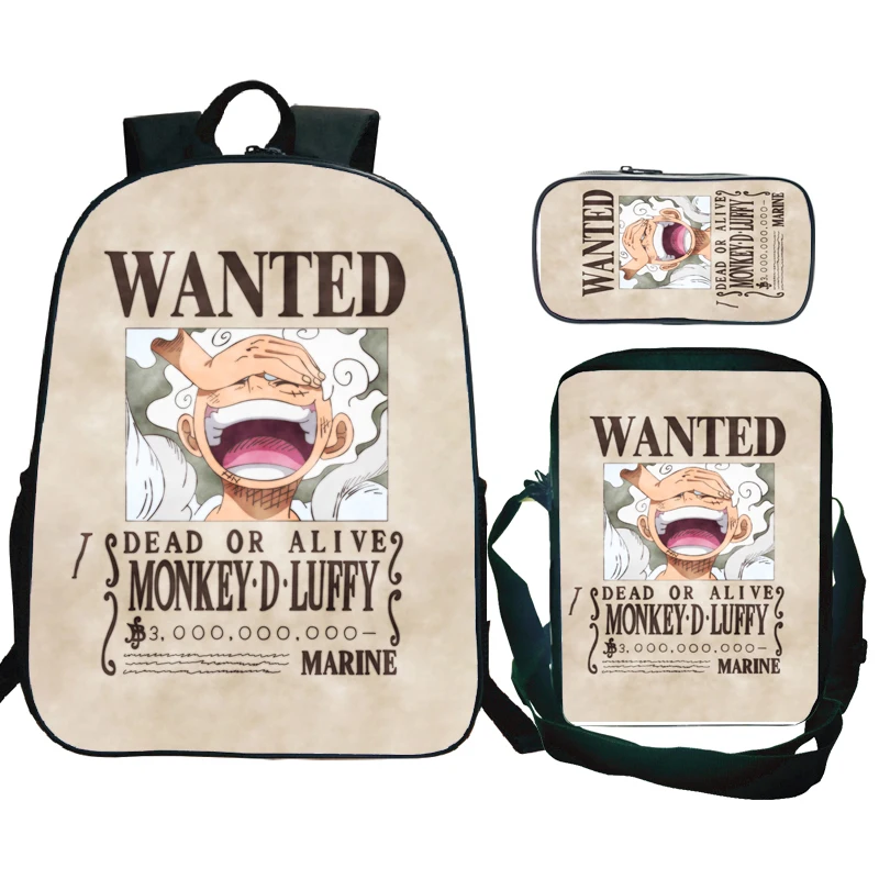 3 buah Set ransel Luffy figur Anime kartun tas buku hukum Zoro remaja tas punggung Laptop tas sekolah bepergian