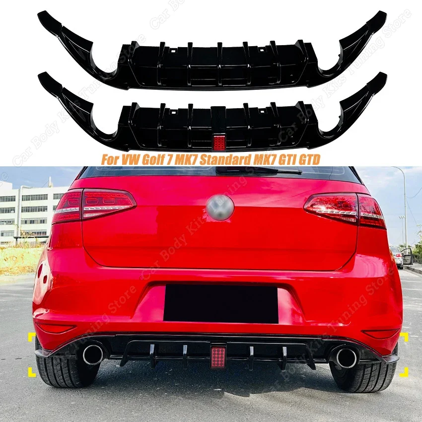 Rear Bumper Lip Diffuser For VW Golf 7 MK7 Standard MK7 GTI GTD Gloss Black & Carbon LookHigh-quality ABS Plastic With Light