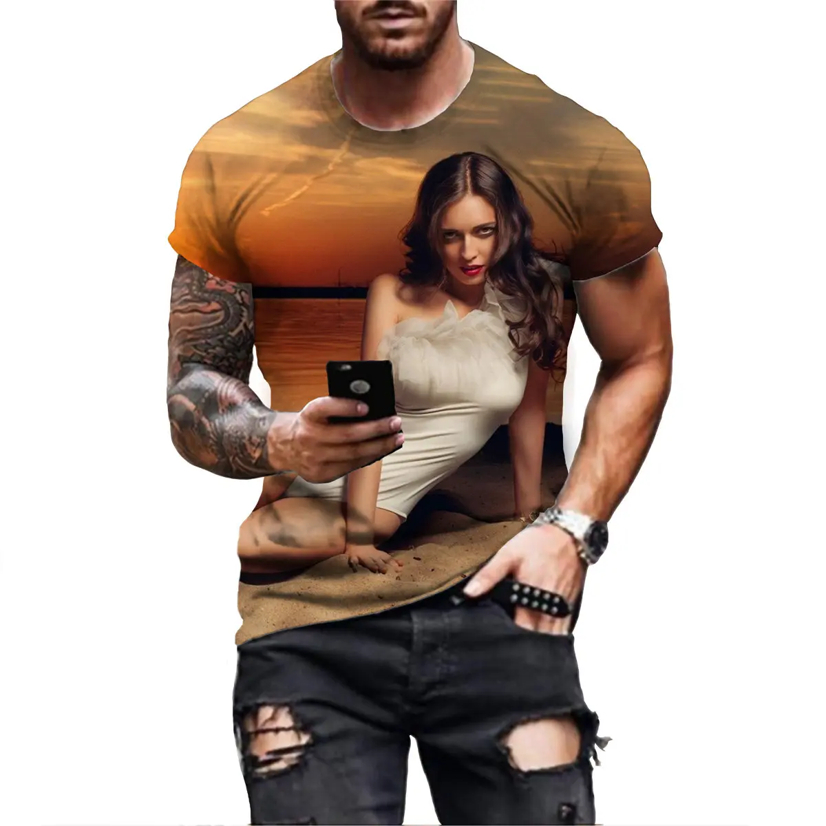 Sexy Model Goddess Tattoo Shirt Men 3D Print Cool Girl T-Shirts Funny Women Summer Short Sleeve Bikini Tee