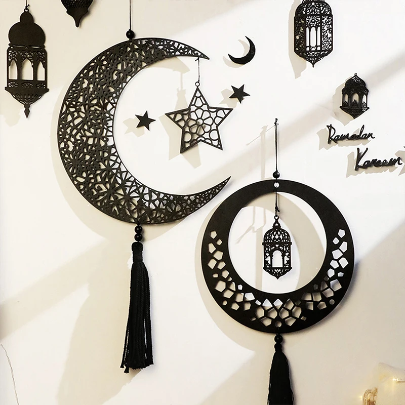 

Wooden Hollow Moon and Star Lantern Diy Ramadan Hanging Decor Islamic Eid Mubarak Festival Decorations Ornament Islamic Gifts