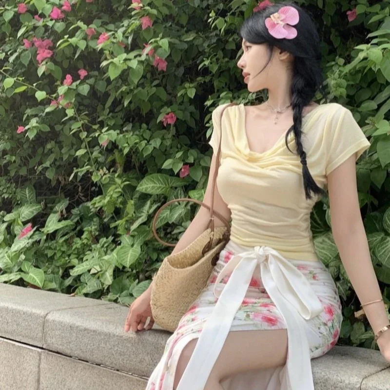 Long Women's Two Skirt Piece Set Maxi Chic and Elegant Clothing New Arrivals In The Same Vintage Luxury Designer Female Outfits