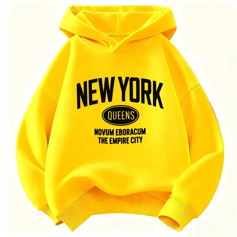 Kinder New York Queens Kapuzenpullover mit Buchstabenmuster, langärmelig, für Jungen und Mädchen, Vintage-Look, Pullover, Kinder-Streetwear-Oberteile. – Detail 3
