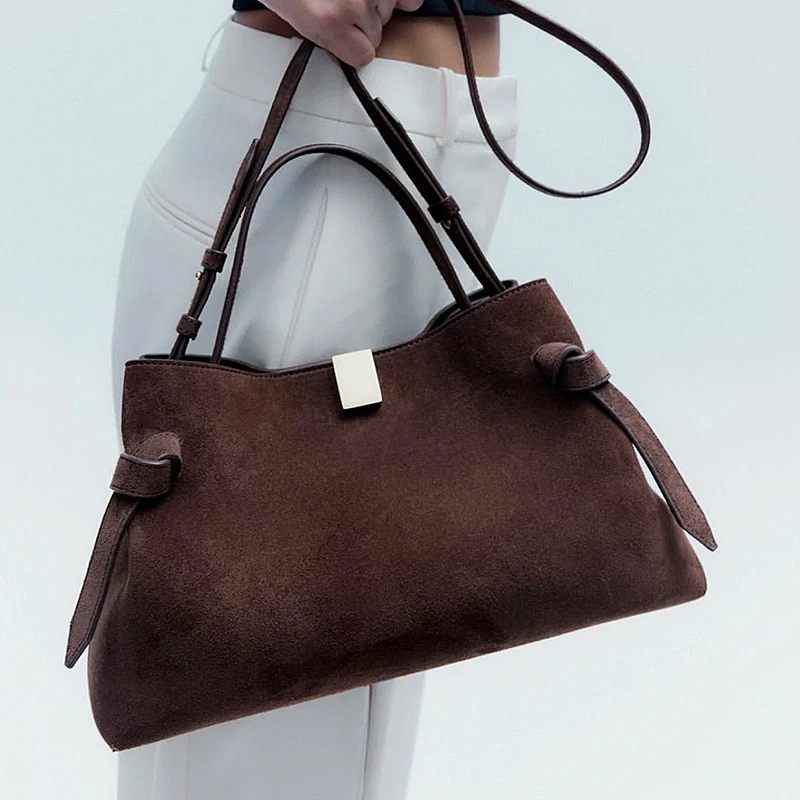 

Light Luxury High-end Handbags Fashionable Brand Design Suede Matte Crossbody Bag New Retro Solid Color Large-capacity Tote Bags