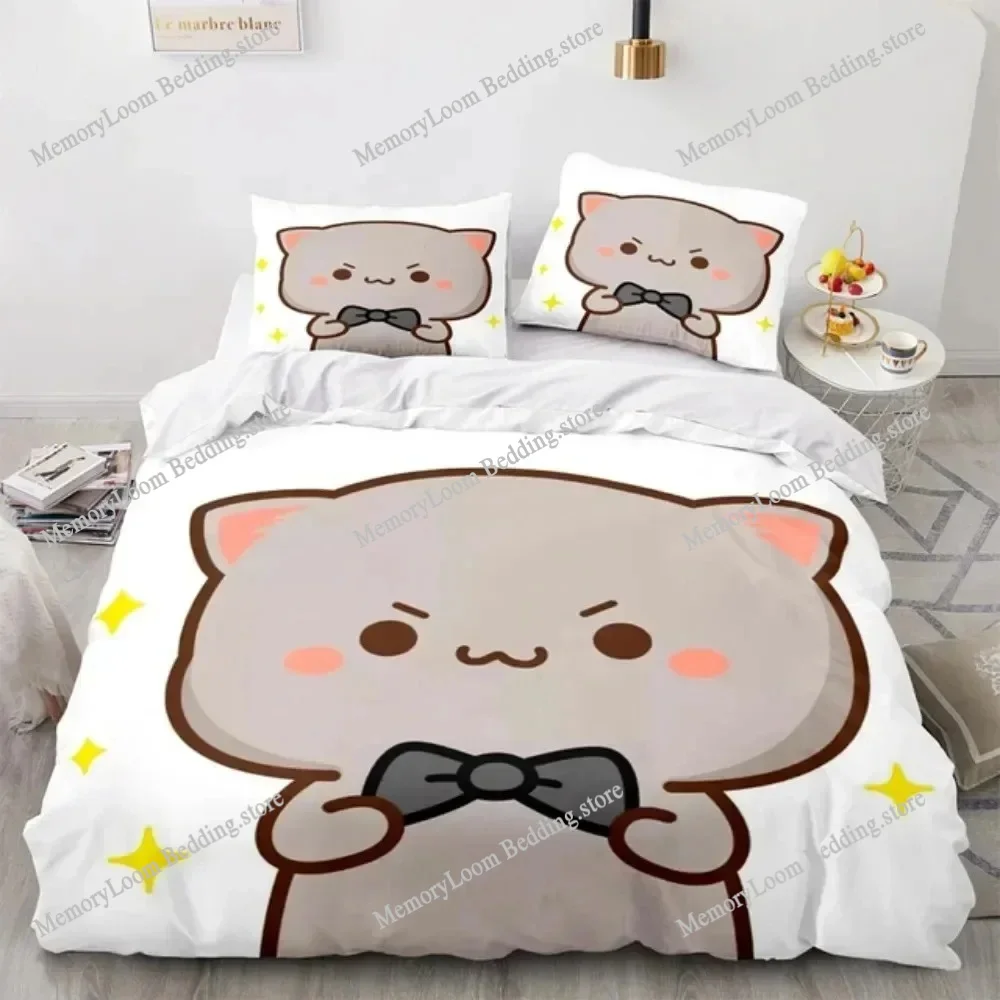 Lovely Peach Cat Cute Bedding Set Cartoon Anime Adult Kid Bedroom Soft Duvet Cover 3D Print Vibrant Kawaii Anime Cozy Set