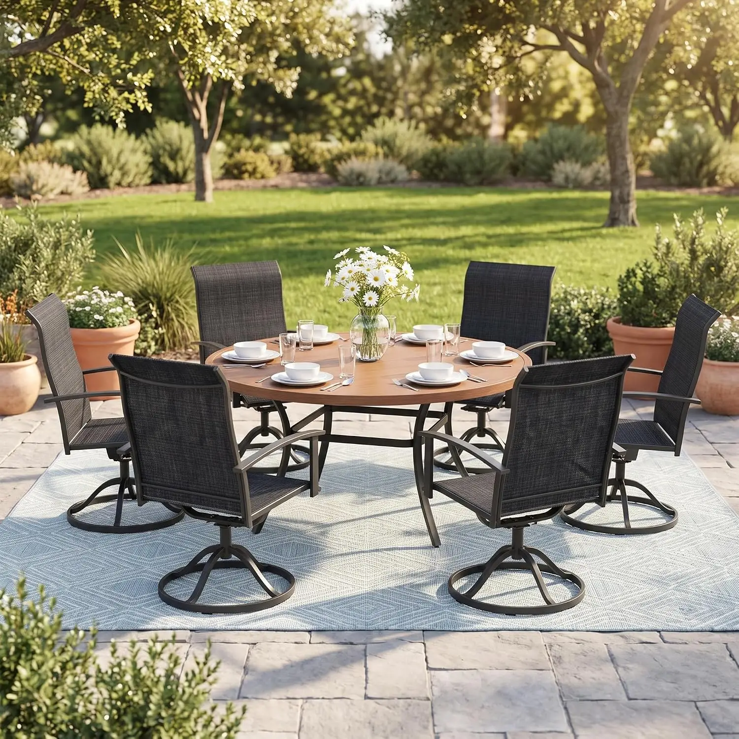 7 Pieces Round Patio Dining Set 50