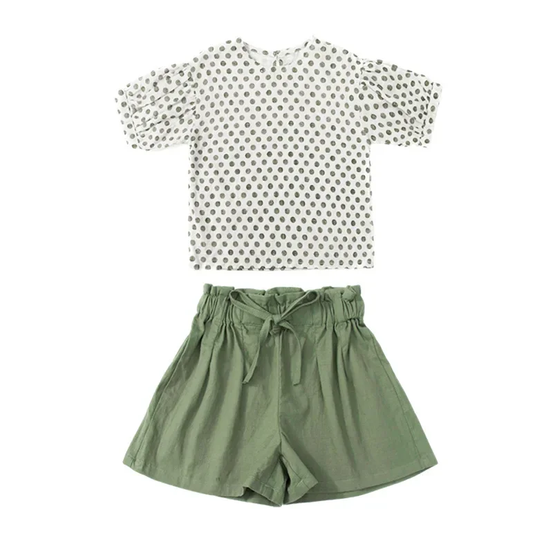 Children Clothes Summer Polka Dot T-shirt + Shorts Costume for Girls Korean Kids Clothing Teenage Girls Sets 3-12 Years