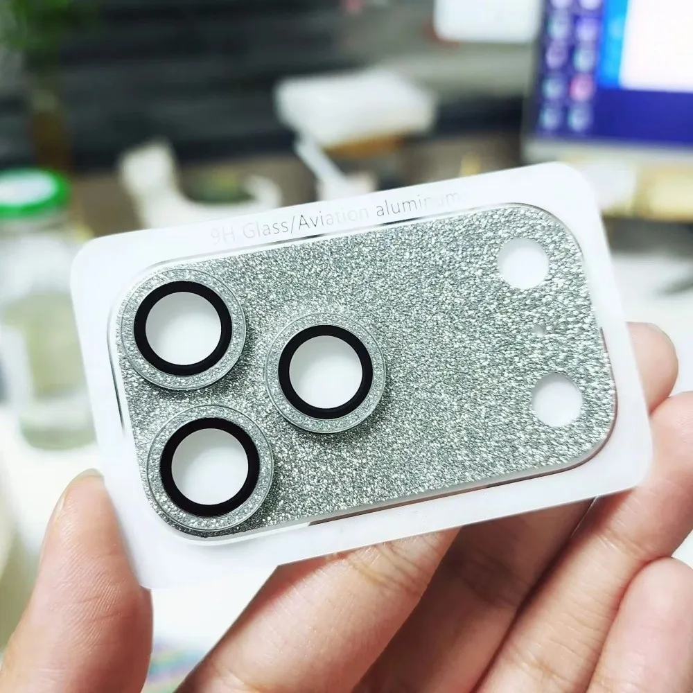 بلينغ كامل بريق عدسة حامي المعادن الزجاج المقسى غطاء كامل غطاء عدسة الكاميرا المضادة للخدش آيفون 17Pro/17 برو ماكس