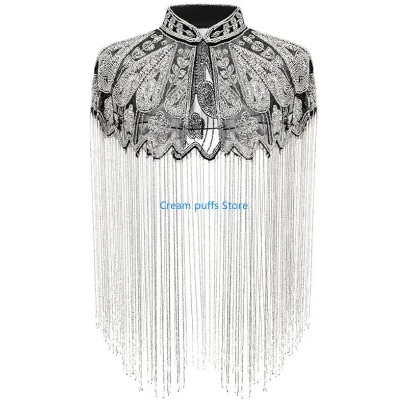 50LE Fashionable Beaded Capelet With Fringes Perfect Outfit Enhancer For Dancers