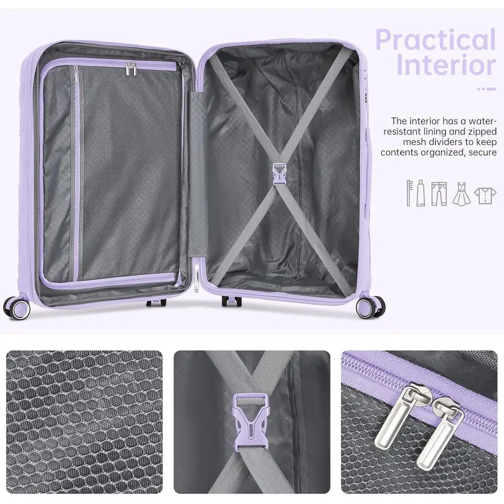 20 Inch Lavender Expandable Hardshell Spinner Luggage Set for Women, Airline Approved Carry-On Suitcase