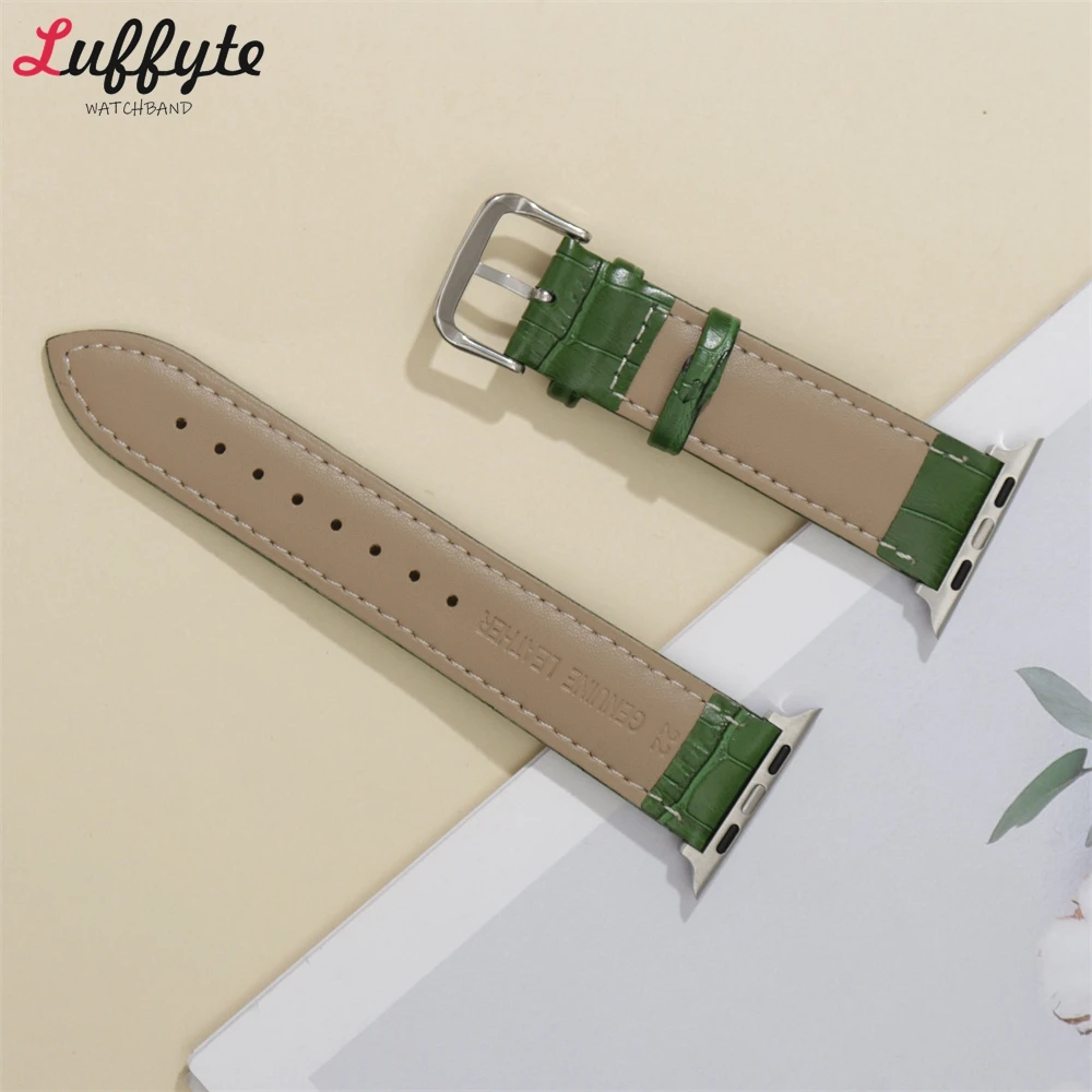 Green Bamboo Design Watch Strap for Apple Watch Ultra/8/7/SE/6/5/4/3/2/1 Men Women Leather Watchband 38/40/41/42/44/45/49mm